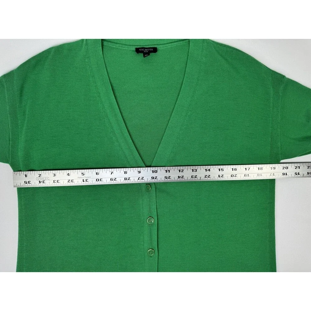 Talbots Petite Medium Green Cardigan Sweater Button Front Long Sleeve Preppy - Picture 10 of 13